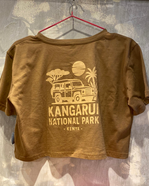 Crop Top T - Shirt Brown with kagarui national park print