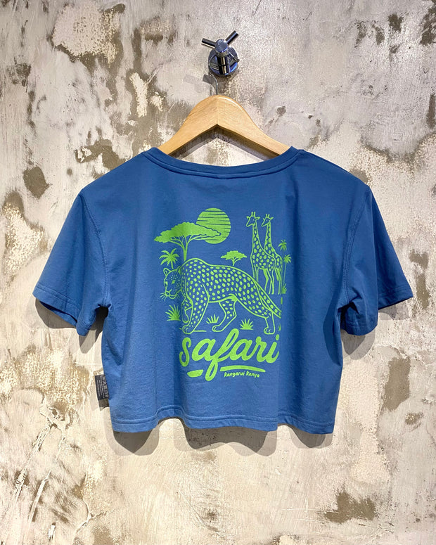 Crop Top T - Shirt Blue safari print