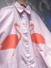 Oversized Shirt in Pink with Amber Flamingo Print