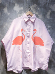 Oversized Shirt in Pink with Amber Flamingo Print