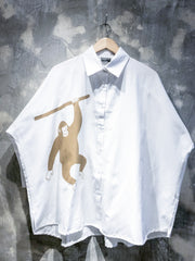 Oversized Shirt in White with Brown Gorilla Print