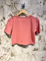 Crop Top T - Shirt Pink with Wild Heart yellow print