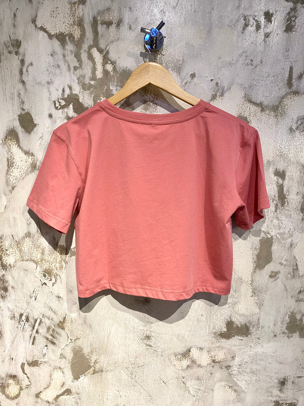 Crop Top T - Shirt Pink with Wild Heart yellow print