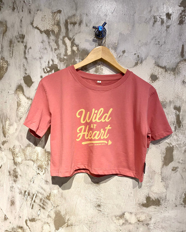 Crop Top T - Shirt Pink with Wild Heart yellow print